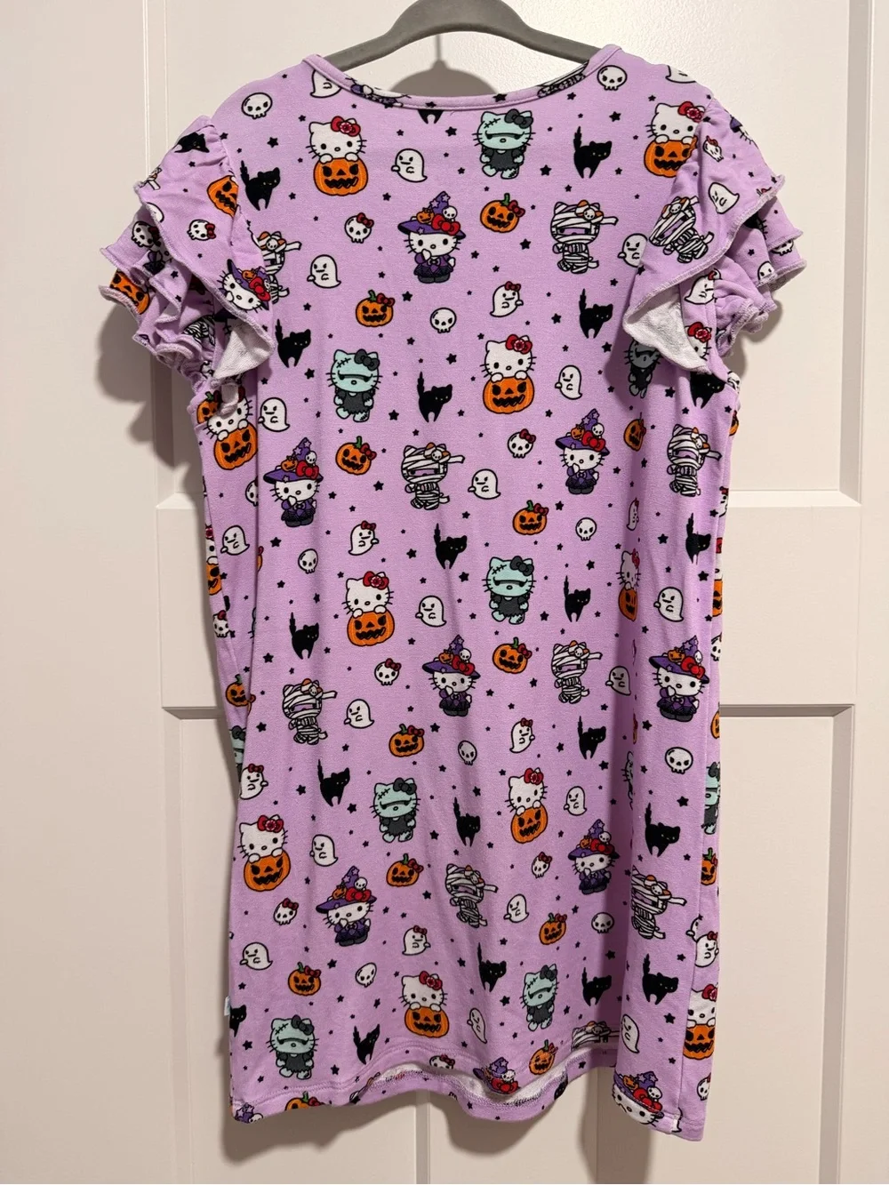 Posh Peanut Hello Kitty Monstera Halloween Ruffled Sleeve French Terry Dress